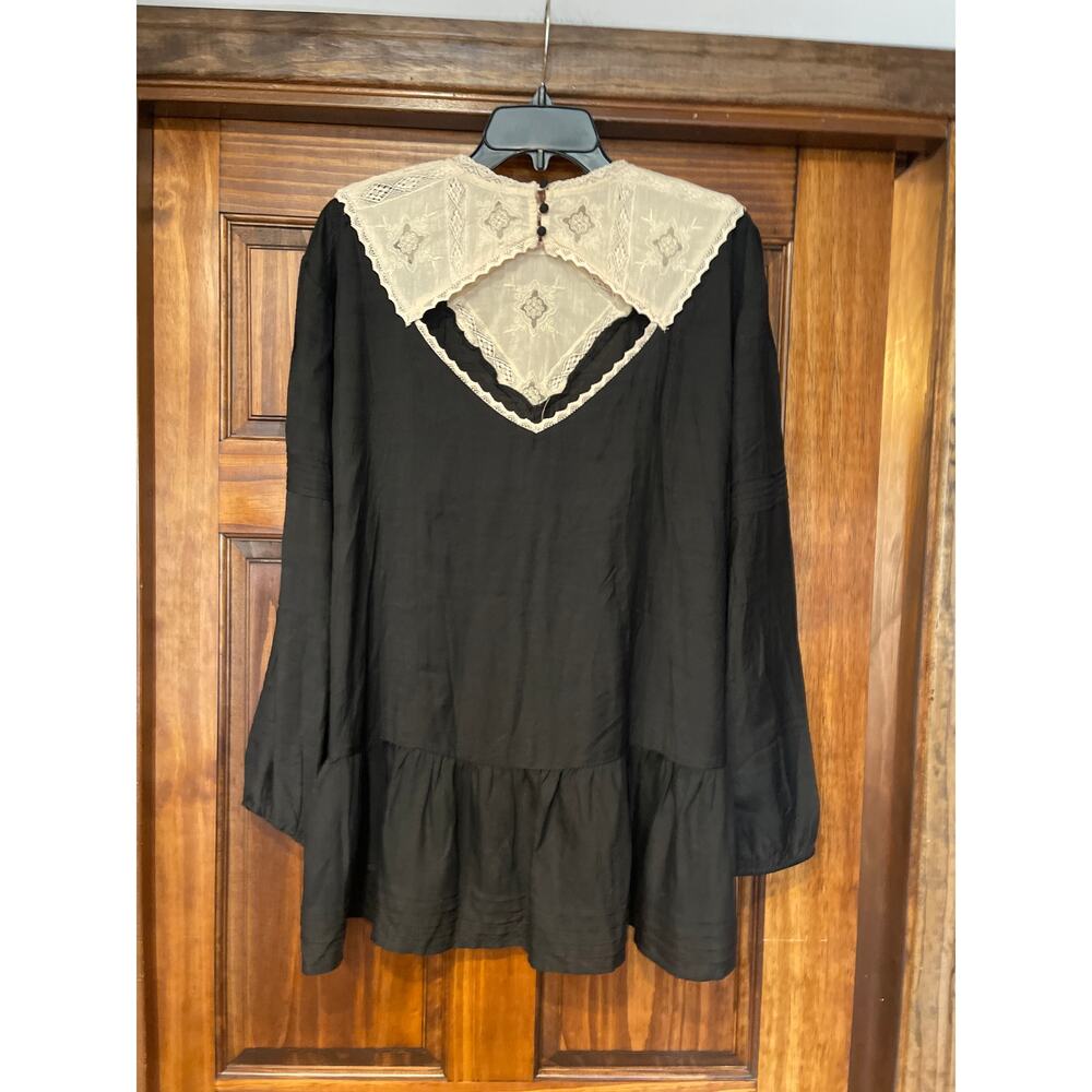 Free People "Heart of Darkness" long-sleeve peplum blouse or tunic L - Picture 6 of 7